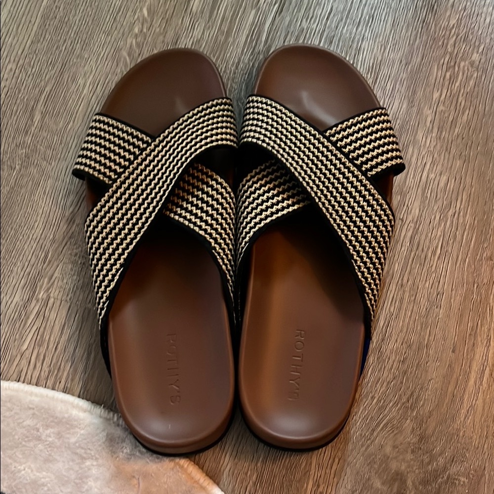 Rothy's Brown and Black Striped Weekend Slide Sandals